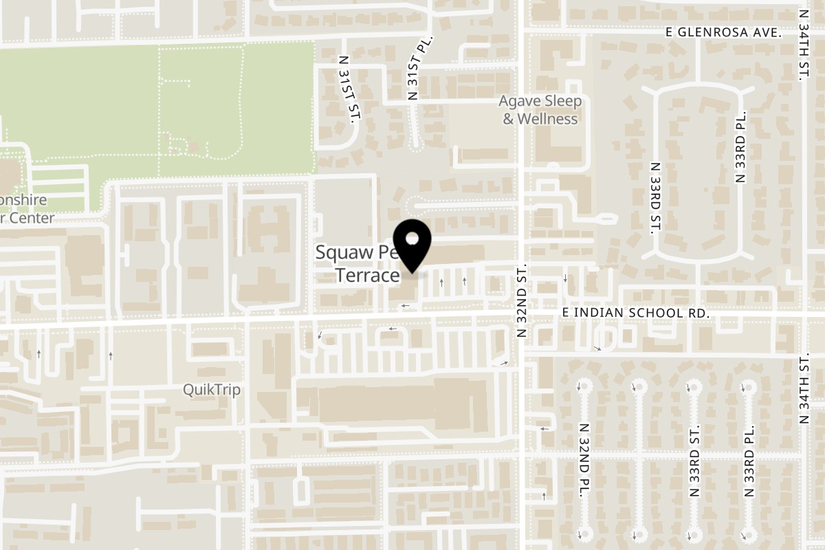 Map showing the location of Bertha's Cafe & Catering on 3134 E Indian School Rd in Phoenix